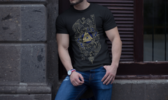 Title: Valknut Norse Symbol T-Shirt, Black Men’s Tee, Norse Mythology Shirt, Valknut Design, Unique Viking Apparel, Sizes S-5XL,Gift Tee