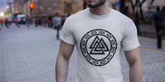 Valknut Norse Symbol T-Shirt, Black Men’s Tee, Viking Design, Valknut and Celtic Knot, Norse Mythology Shirt, Sizes S-5XL , Gift tee