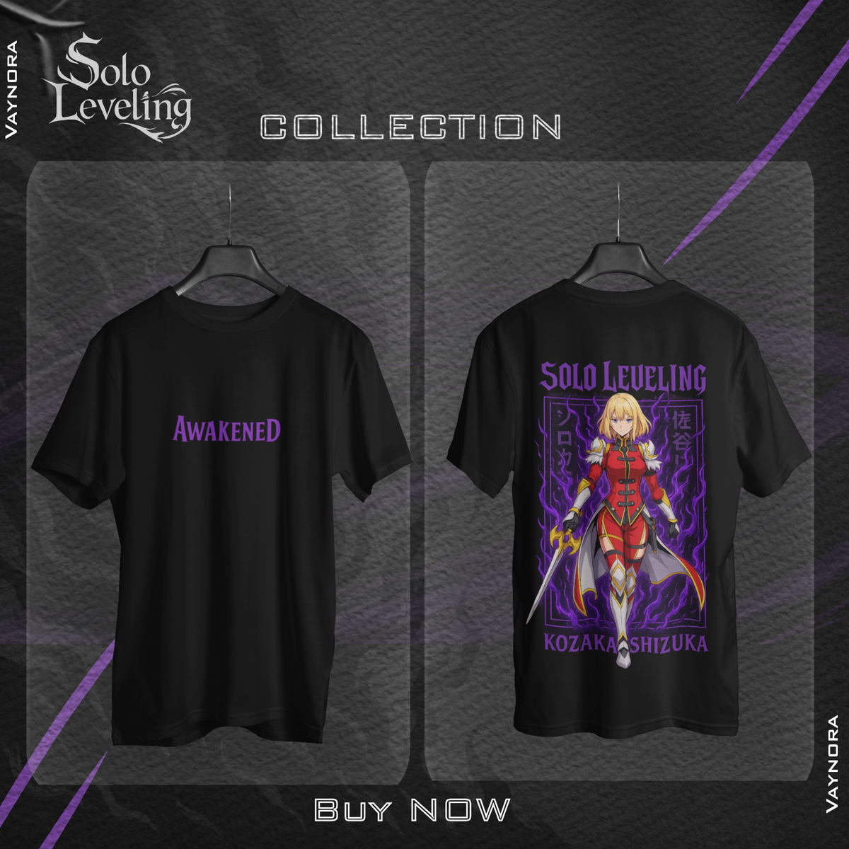 Awakened Warrior Anime T-Shirt – Kozaka Shizuka Inspired Tee | Solo Leveling Style Dark Shirt S-4XL