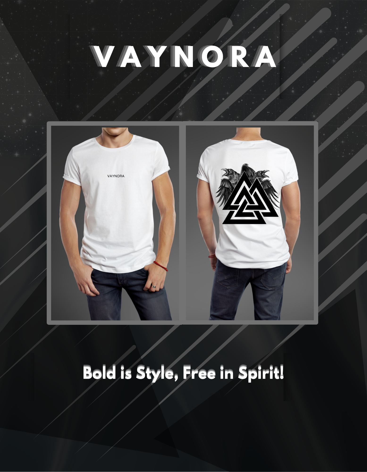 alknut with Wings Viking T-Shirt, White Men’s Tee, Norse Mythology Shirt, Norse Symbol Shirt, Odin’s Ravens Design, Sizes S-5XL,Gift Tee