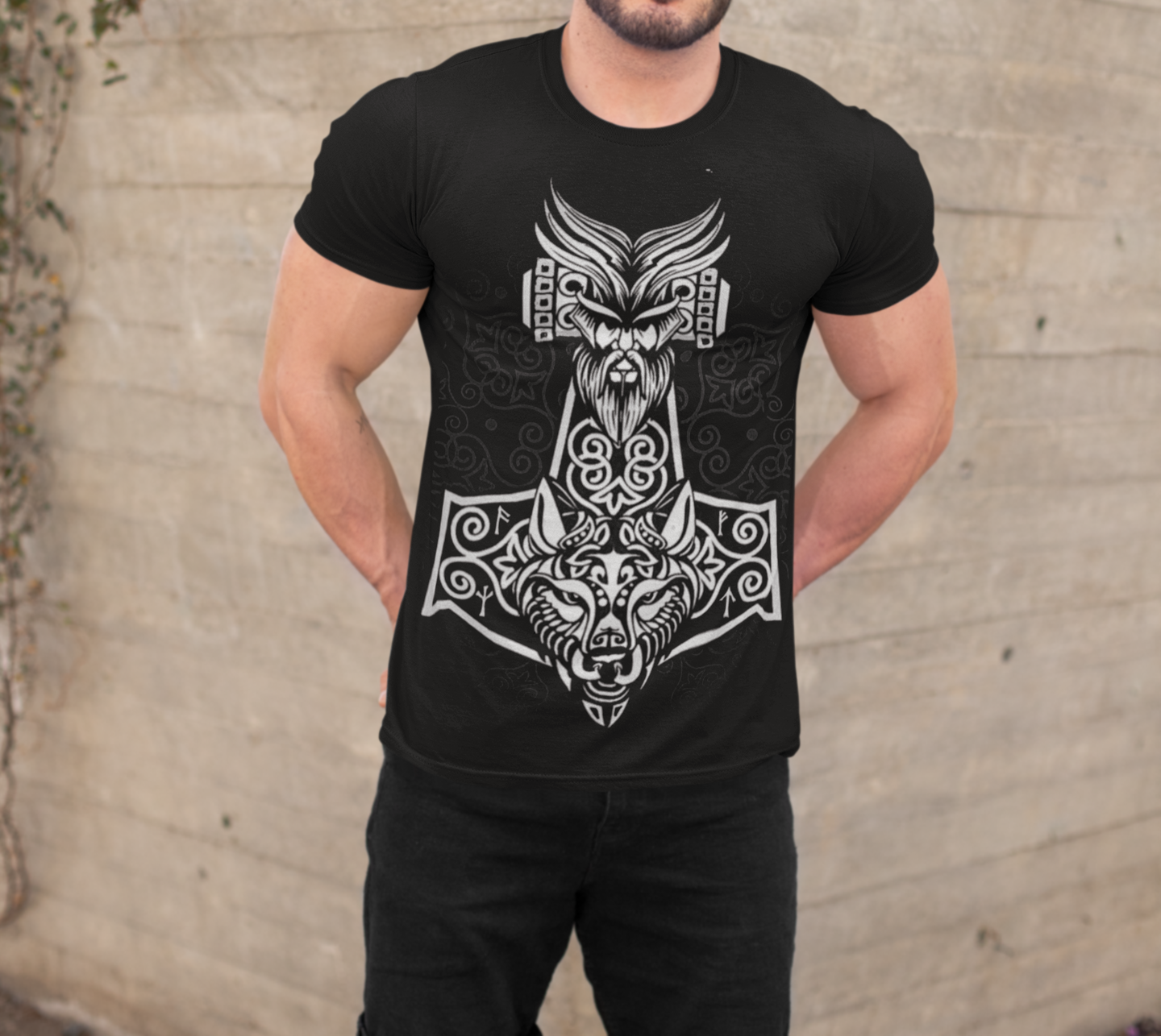 Title: Viking Warrior T-Shirt, Black Men’s Tee, Norse Mythology Shirt, Viking God Design, Wolf Symbol Shirt, Sizes S-5XL,Gift Tee