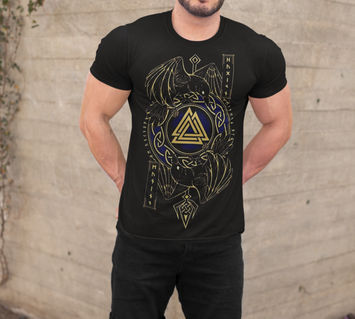 Title: Valknut Norse Symbol T-Shirt, Black Men’s Tee, Norse Mythology Shirt, Valknut Design, Unique Viking Apparel, Sizes S-5XL,Gift Tee