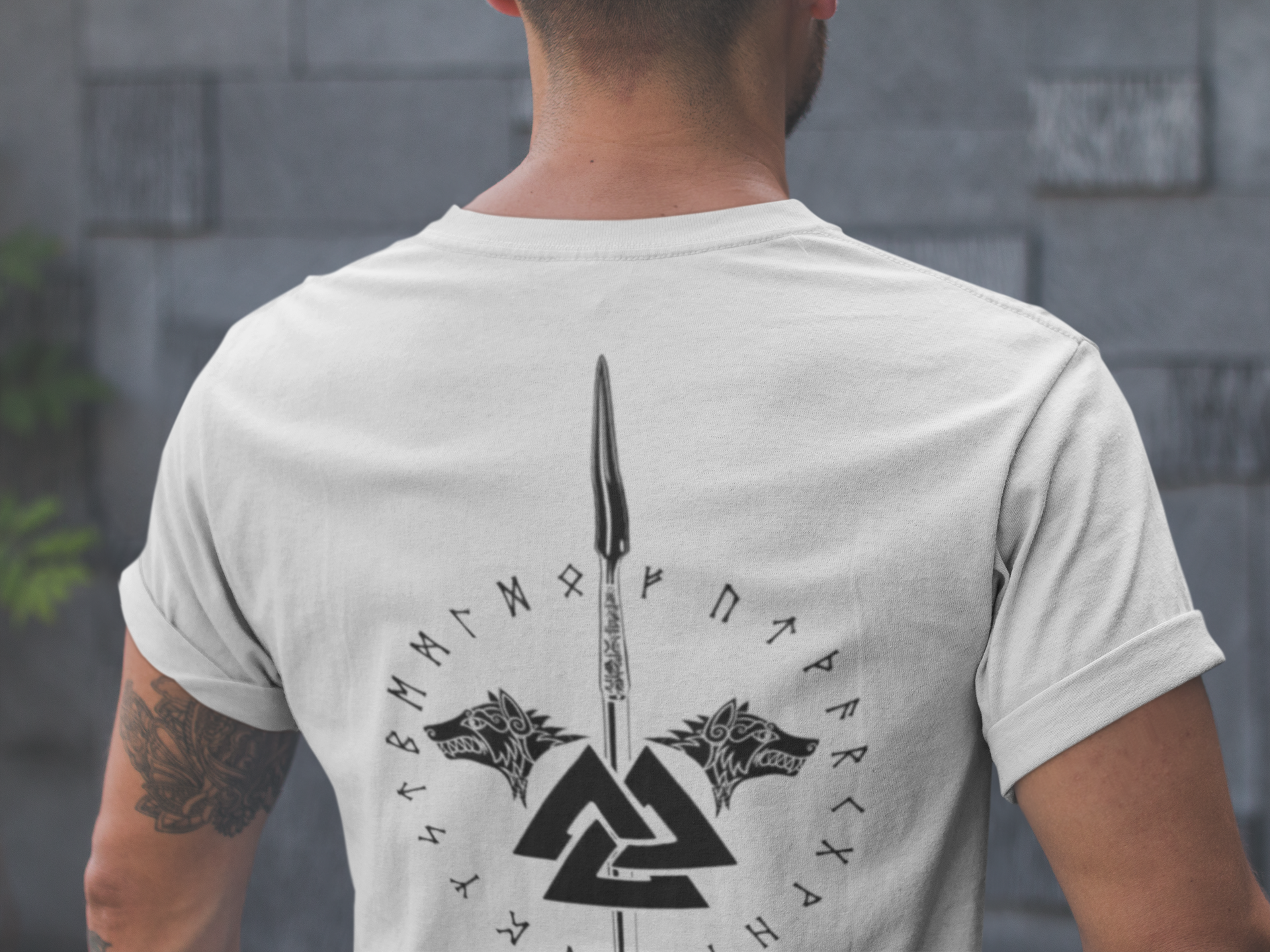 Valknut with Spear Norse Mythology T-Shirt, Black Men's Tee, Viking Wolf Design, Norse Warrior Shirt, Sizes S-5XL,Gift Tee