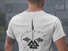 Valknut with Spear Norse Mythology T-Shirt, Black Men's Tee, Viking Wolf Design, Norse Warrior Shirt, Sizes S-5XL,Gift Tee