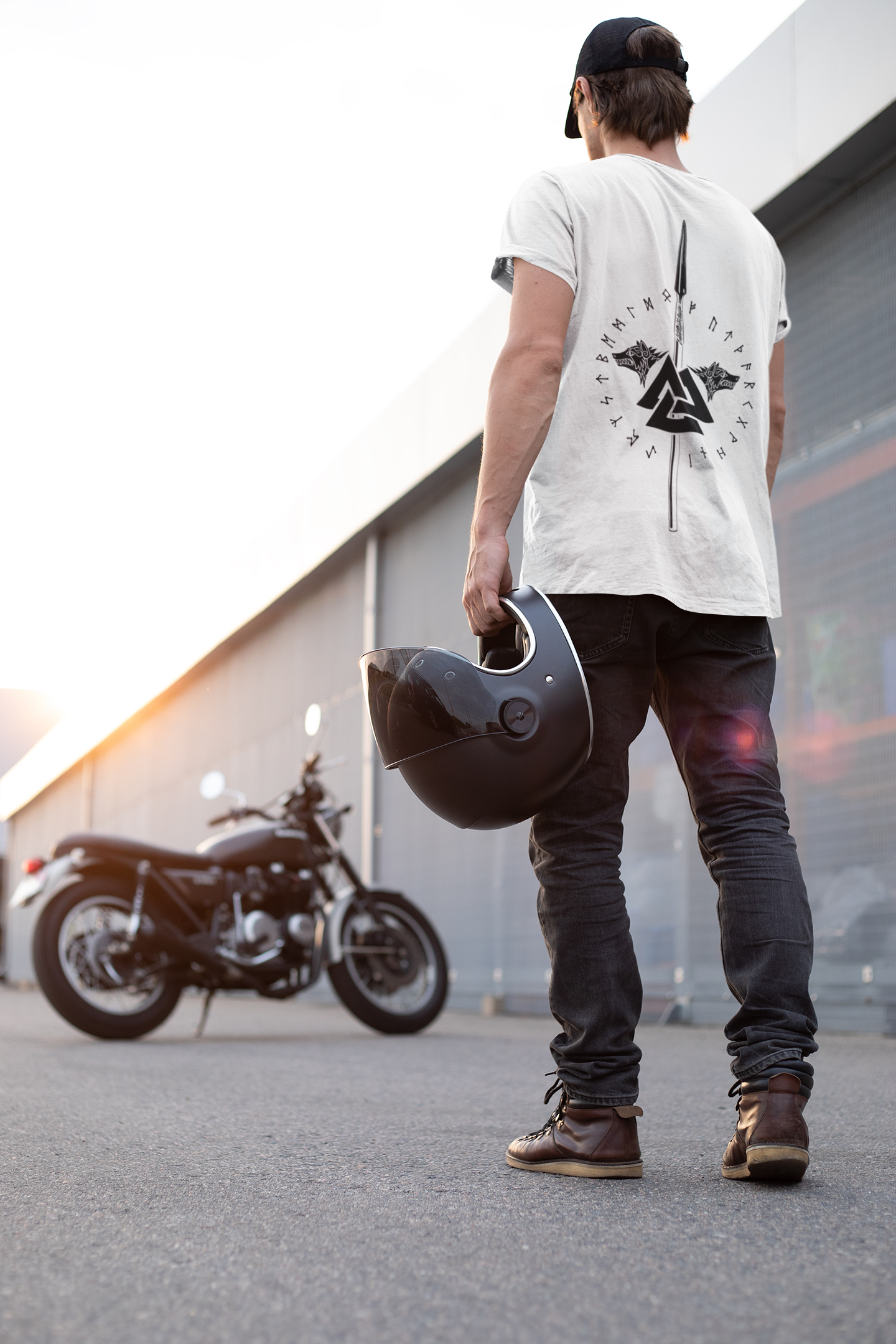 Valknut with Spear Norse Mythology T-Shirt, Black Men's Tee, Viking Wolf Design, Norse Warrior Shirt, Sizes S-5XL,Gift Tee