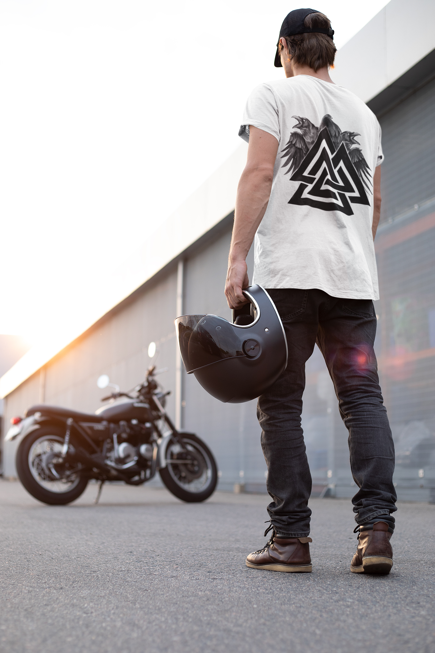alknut with Wings Viking T-Shirt, White Men’s Tee, Norse Mythology Shirt, Norse Symbol Shirt, Odin’s Ravens Design, Sizes S-5XL,Gift Tee