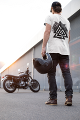 alknut with Wings Viking T-Shirt, White Men’s Tee, Norse Mythology Shirt, Norse Symbol Shirt, Odin’s Ravens Design, Sizes S-5XL,Gift Tee