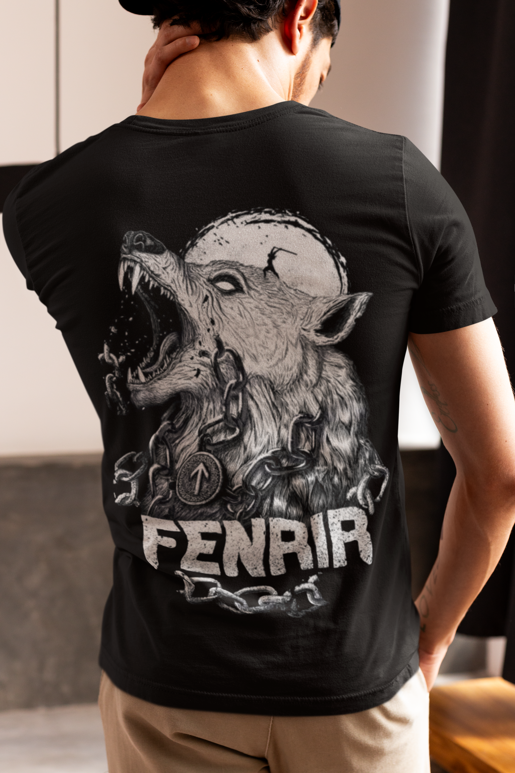 Fenrir Wolf Norse Mythology T-Shirt, Black Men’s Tee, Viking Wolf Shirt, Norse God Fenrir Design, Sizes S-5XL,Gift Tee