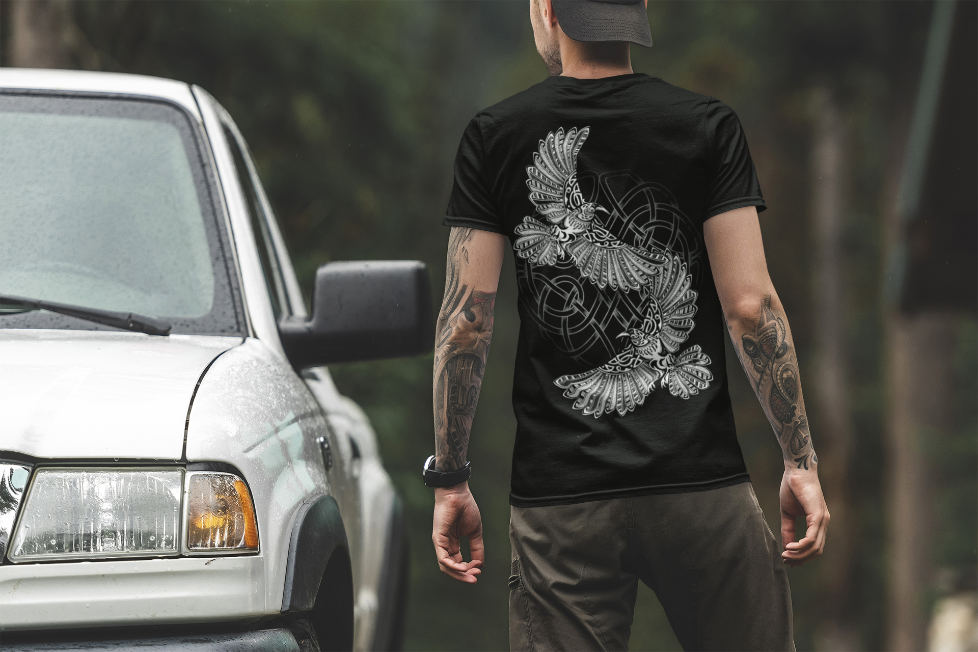 Huginn and Muninn Viking T-Shirt, Black Men’s Tee, Norse Mythology Shirt, Odin’s Ravens Design, Norse Symbol Shirt, Sizes S-5XL