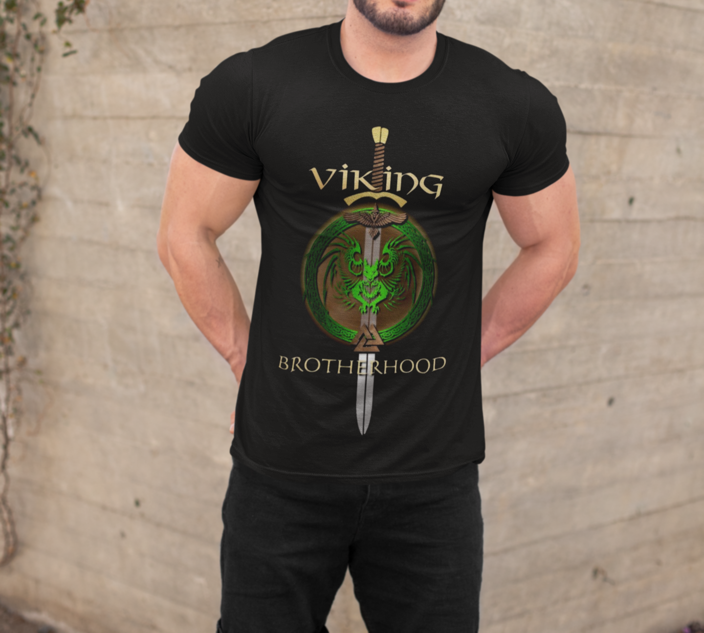 Valknut Raven Viking T-Shirt, Black Men’s Tee, Norse Mythology Shirt, Valknut and Raven Design, Odin Symbol Shirt, Sizes S-5X, Gift Tee