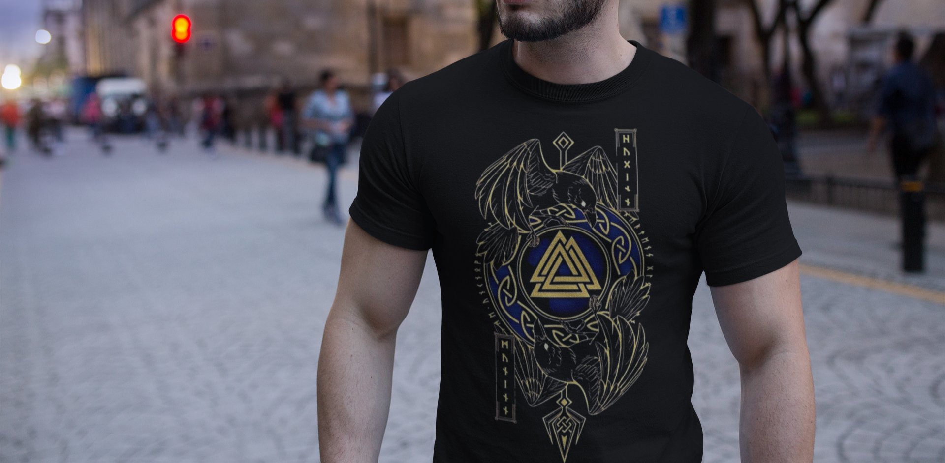 Title: Valknut Norse Symbol T-Shirt, Black Men’s Tee, Norse Mythology Shirt, Valknut Design, Unique Viking Apparel, Sizes S-5XL,Gift Tee