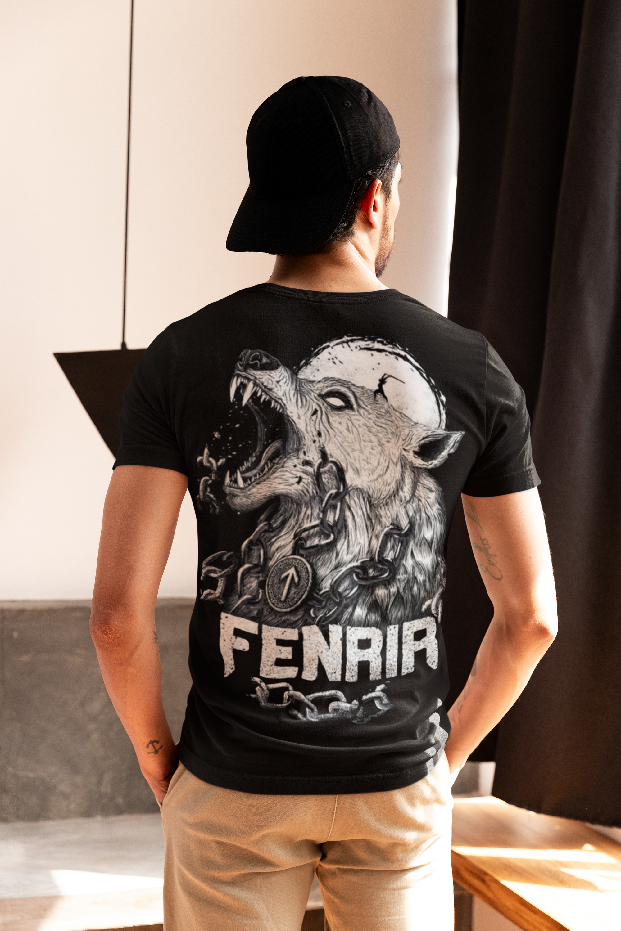 Fenrir Wolf Norse Mythology T-Shirt, Black Men’s Tee, Viking Wolf Shirt, Norse God Fenrir Design, Sizes S-5XL,Gift Tee