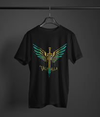 Valhalla Norse Mythology T-Shirt, Black Men’s Tee, Valhalla Design, Viking Sword and Wings, Valkyrie Shirt, Sizes S-5XL, Gift Tee