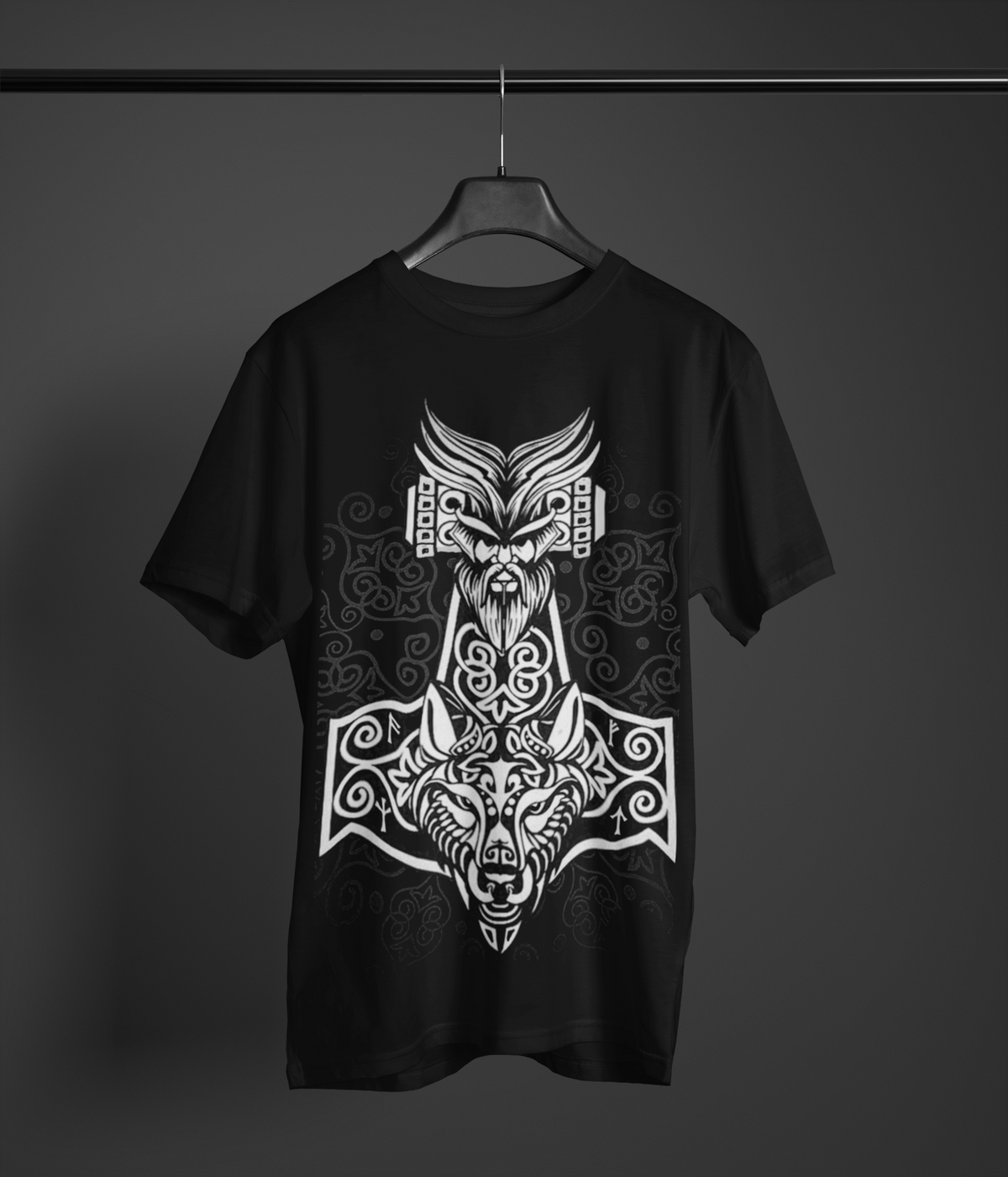 Title: Viking Warrior T-Shirt, Black Men’s Tee, Norse Mythology Shirt, Viking God Design, Wolf Symbol Shirt, Sizes S-5XL,Gift Tee