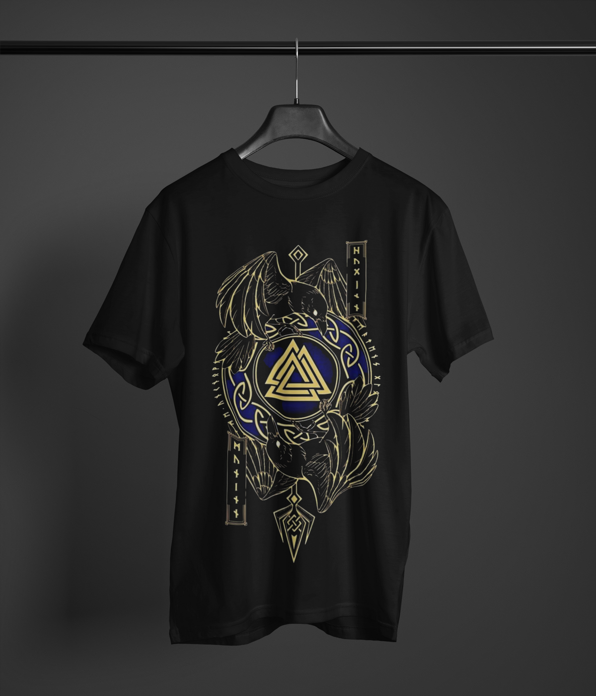 Title: Valknut Norse Symbol T-Shirt, Black Men’s Tee, Norse Mythology Shirt, Valknut Design, Unique Viking Apparel, Sizes S-5XL,Gift Tee